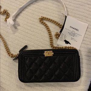 Chanel Boy Clutch on Chain in Caviar Leather
